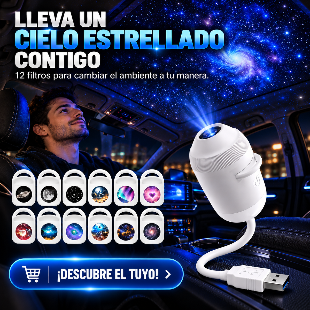 LUZ LED 12 EN 1 CON PROYECCIÓN DE ESTRELLAS PARA ILUMINARTE EN LA OSCURIDAD