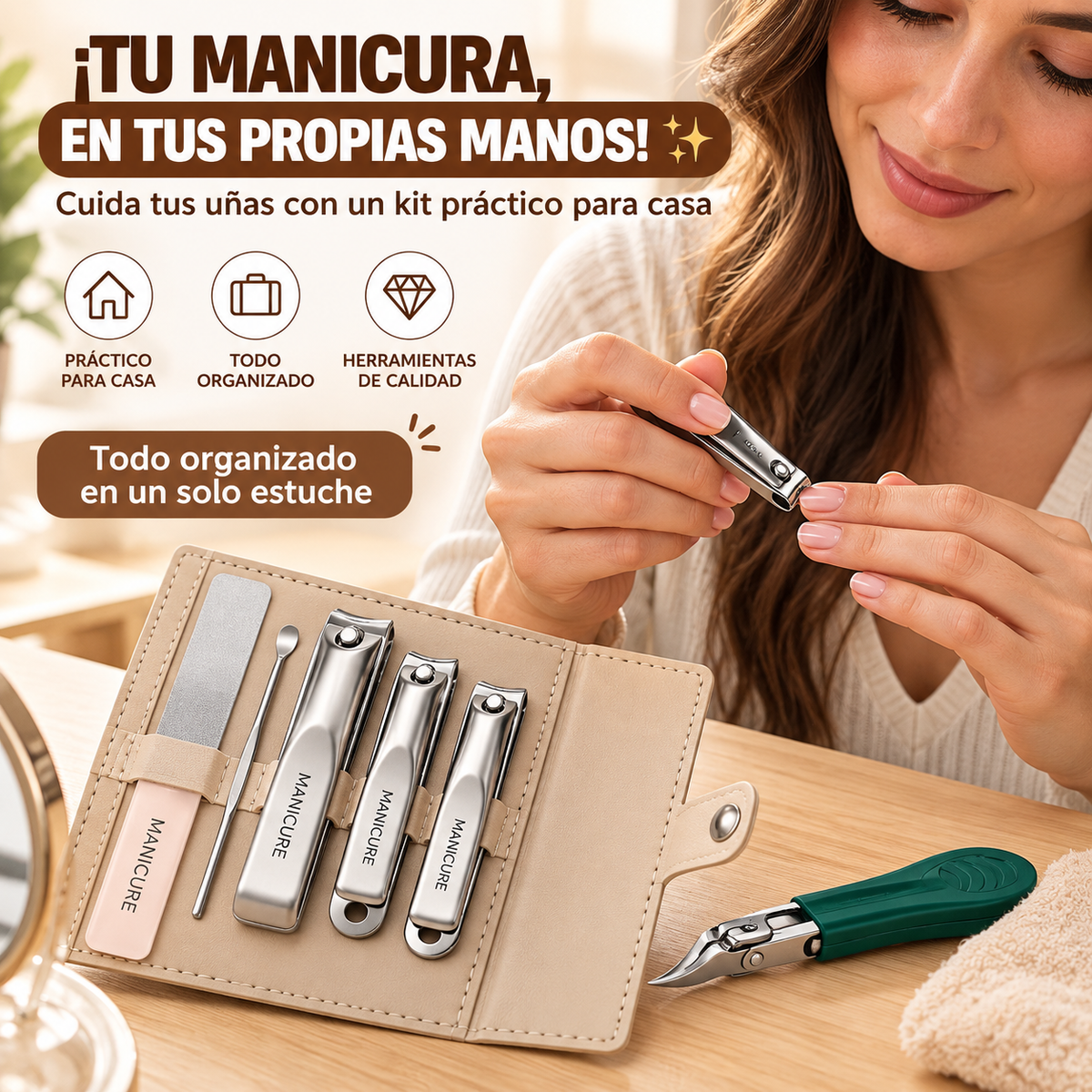 KIT DE MANICURA CON ESTUCHE PARA UNAS UÑAS IMPECABLES