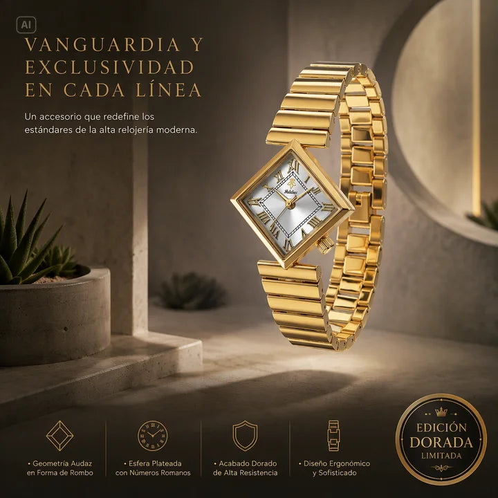 RELOJ DORADO DE CAJA CUADRADA