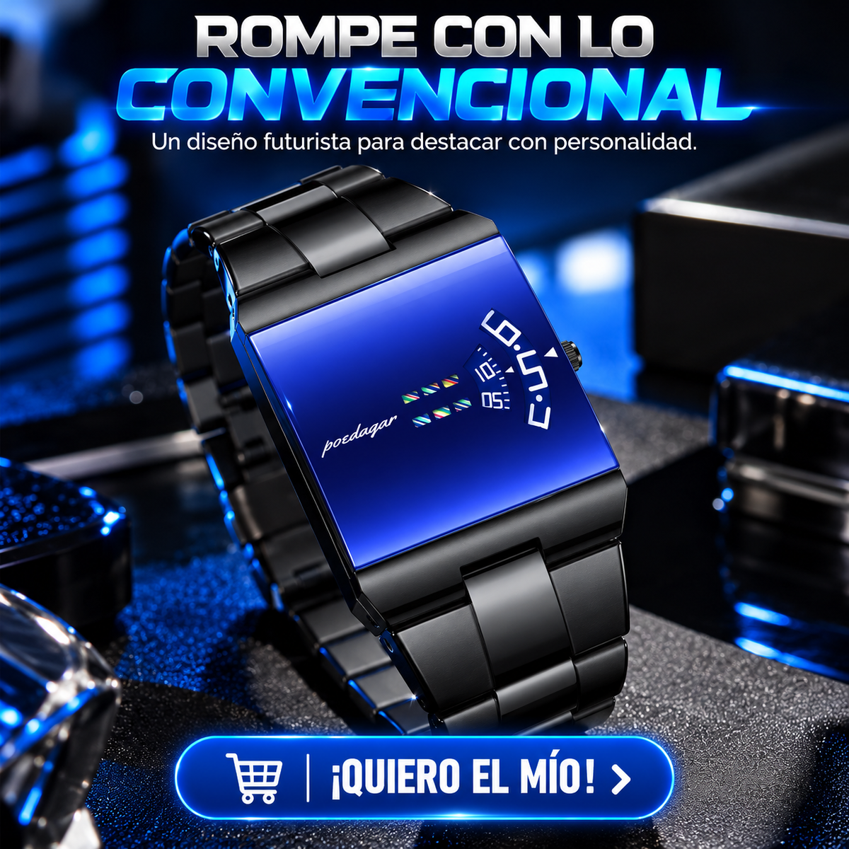 RELOJ FUTURISTA DE PANTALLA AZUL TIK