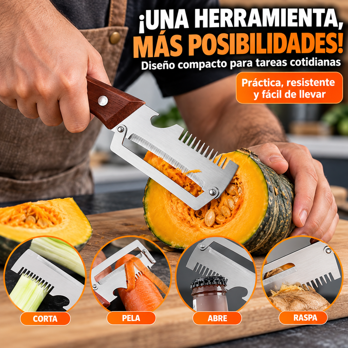 CUCHILLO DE HOJA DENTADA CON MANGO TIPO MADERA