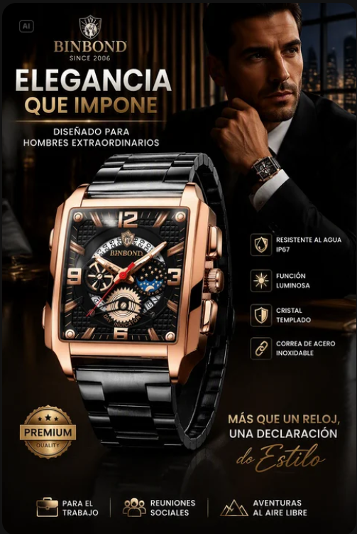 RELOJ BINBOND DE LUJO CON CORREA DE ACERO INOXIDABLE