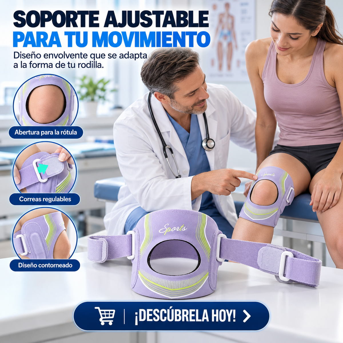 RODILLERA AJUSTABLE CON SOPORTES LATERALES