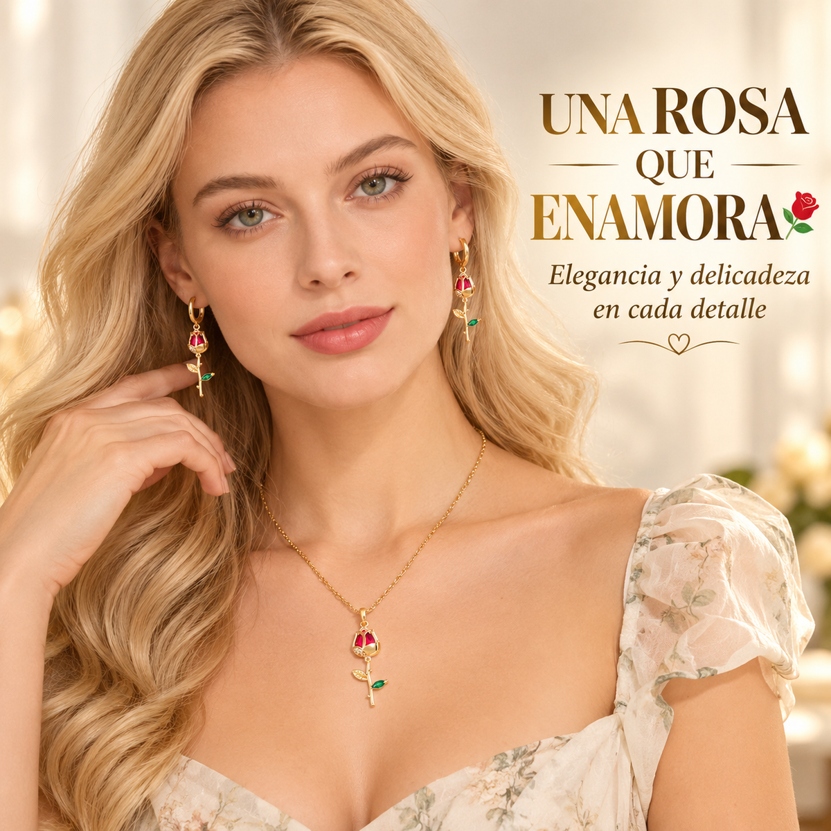 SET DE JOYERÍA CON ROSAS ROJAS PARA ENAMORAR