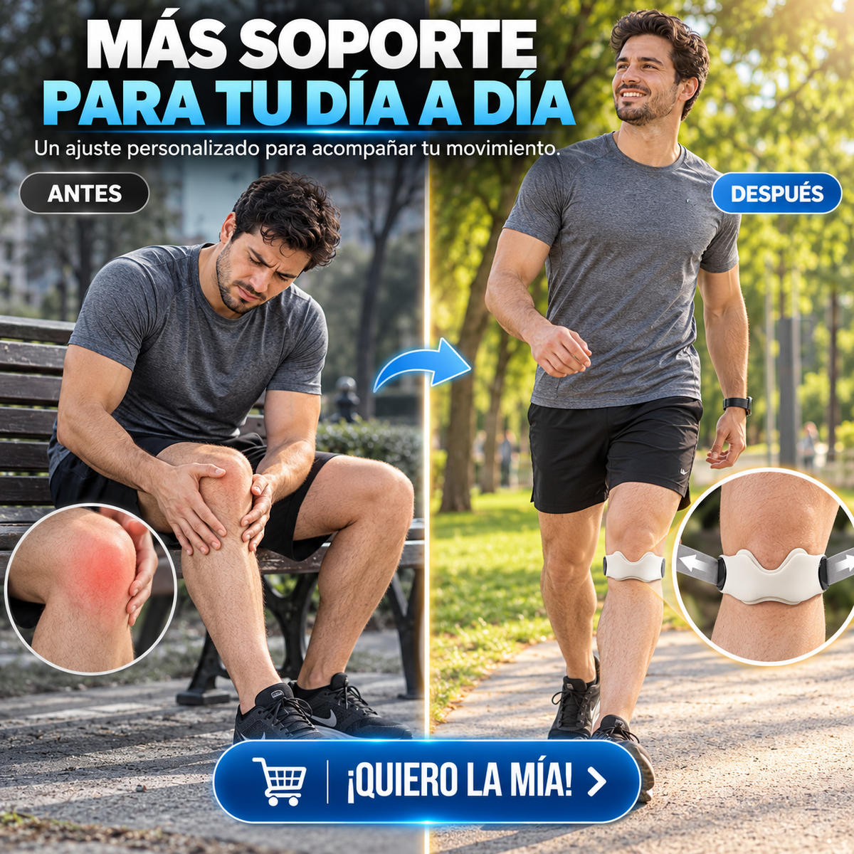 BANDA DE SOPORTE PARA RODILLA CON AJUSTE REGULABLE ( 2 UNIDADES)