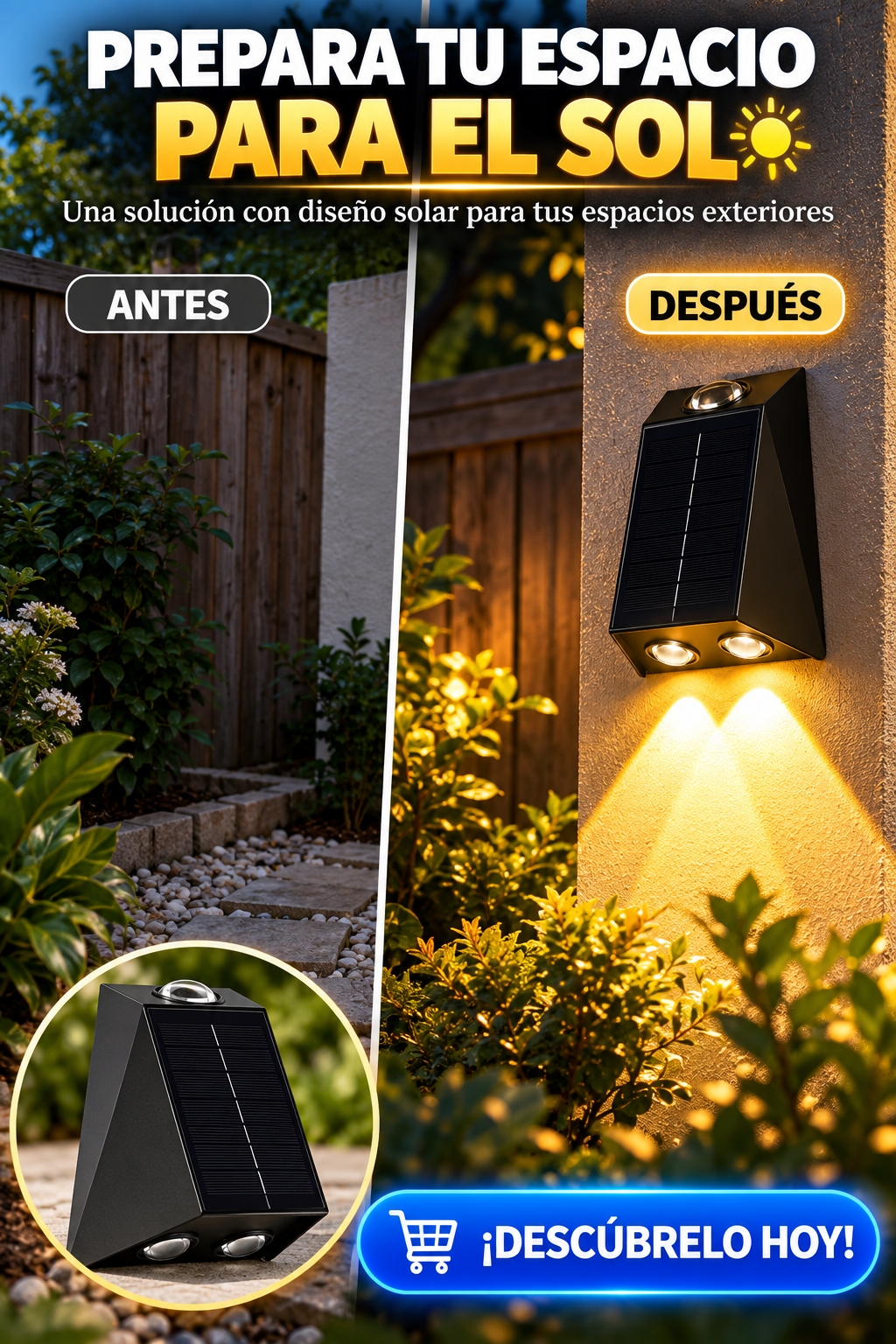 LÁMPARA SOLAR DE PARED CON LUZ DOBLE-ILUMINA TU FACHADA CON ENERGÍA SOLAR(PACK 2 UNIDADES)