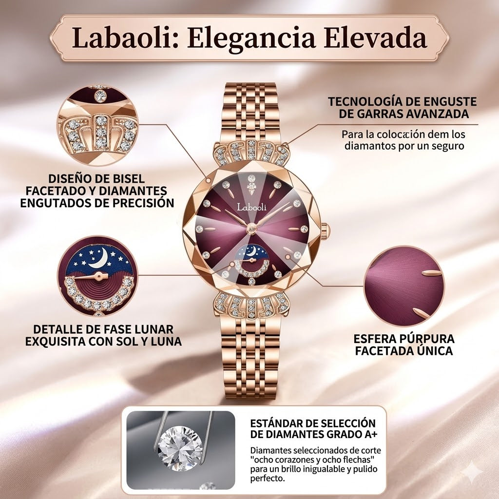 RELOJ COLOR RUBI CON DIAMANTES INCRUSTADOS - REALZA TU BELLEZA