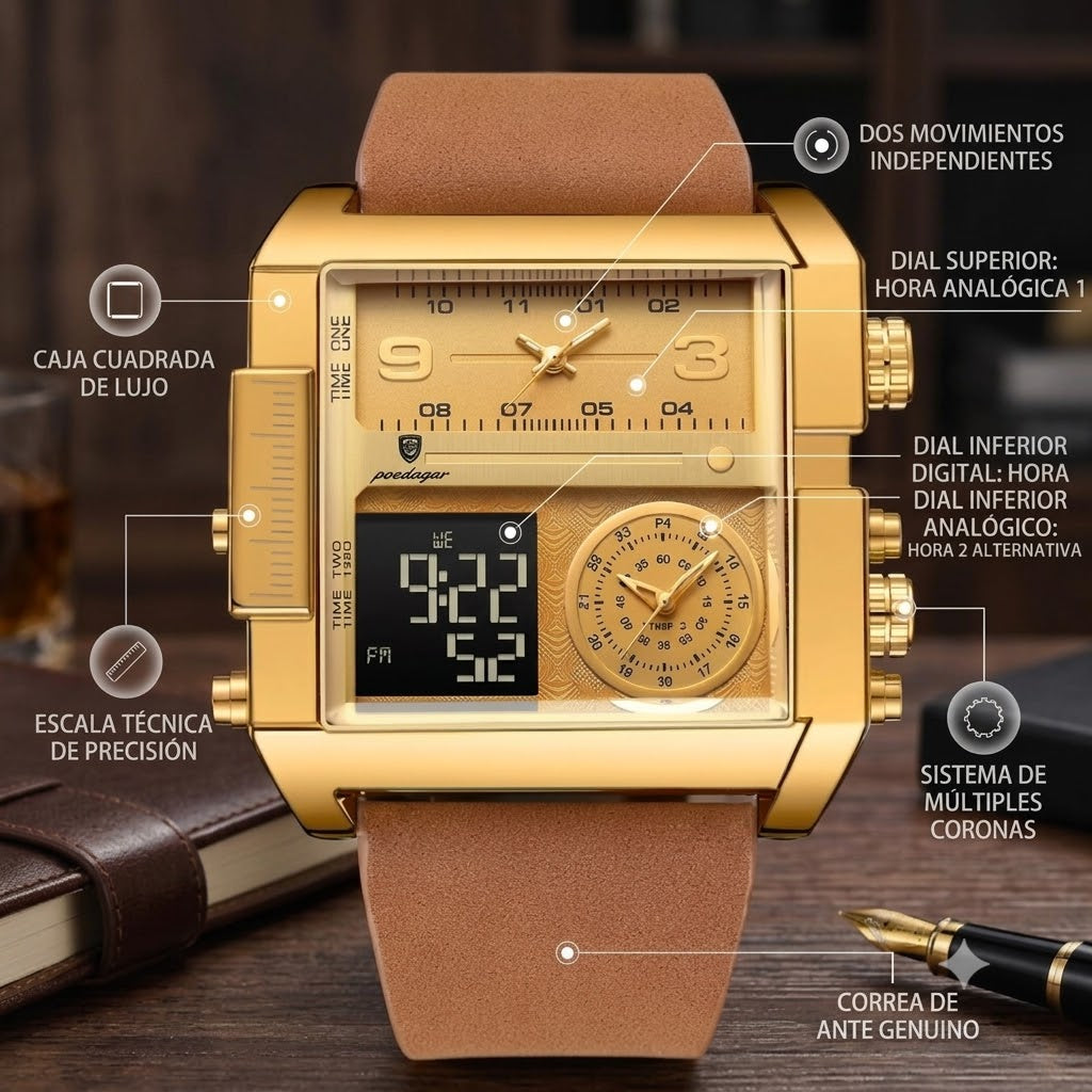 RELOJ CON DOBLE PANTALLA-DISEÑO ROBUSTO CON UN ACABDO DE LUJO INIGUALABLE