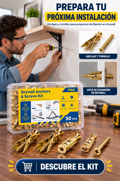 KIT DE 50 PIEZAS DE ANCLAJES METÁLICOS CON TORNILLOS, IDEAL PARA FACILITAR LA INSTALACIÓN