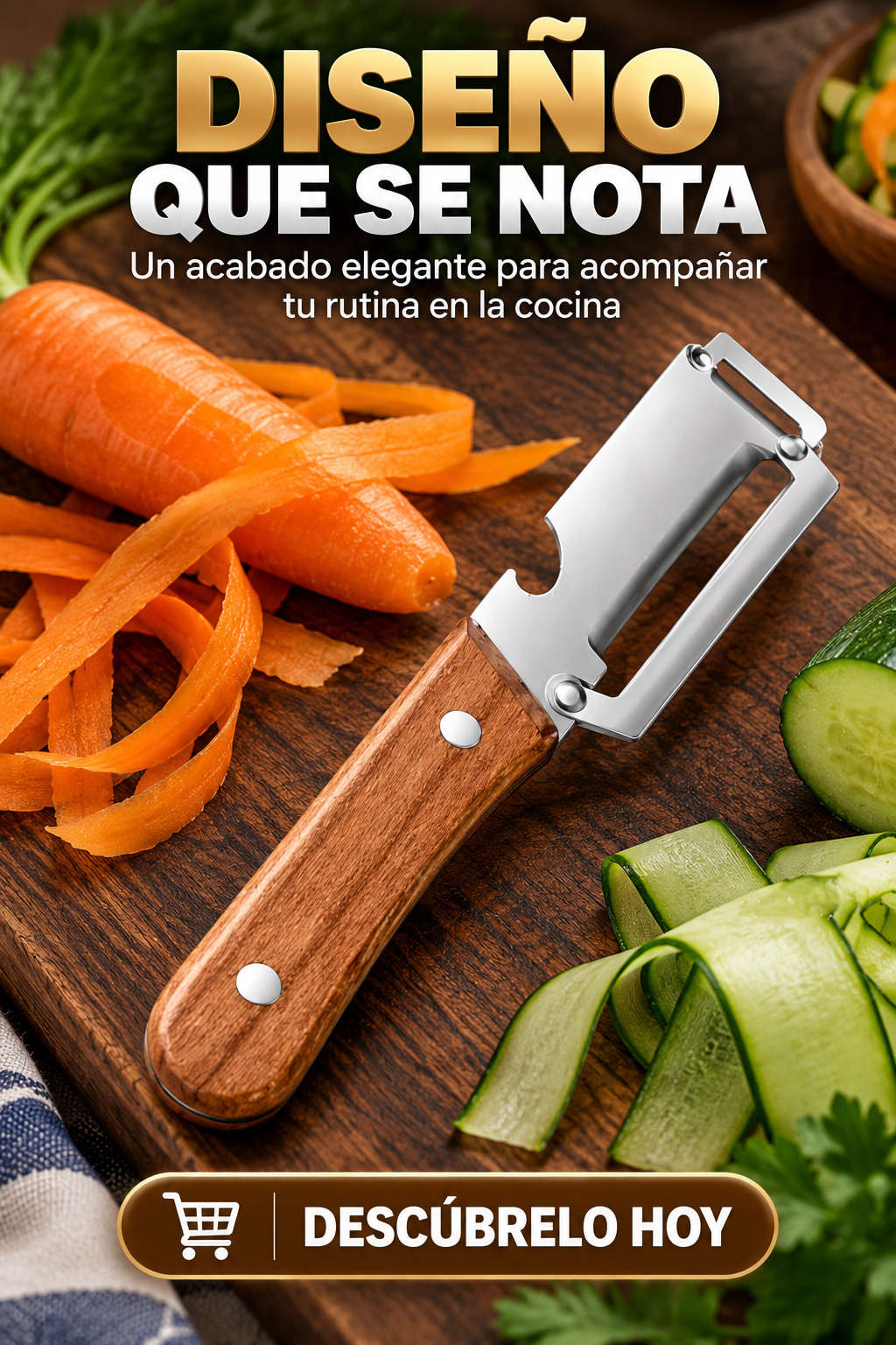 PELADOR MULTIFUNCIONAL DE VERDURAS CON MANGO DE MADERA