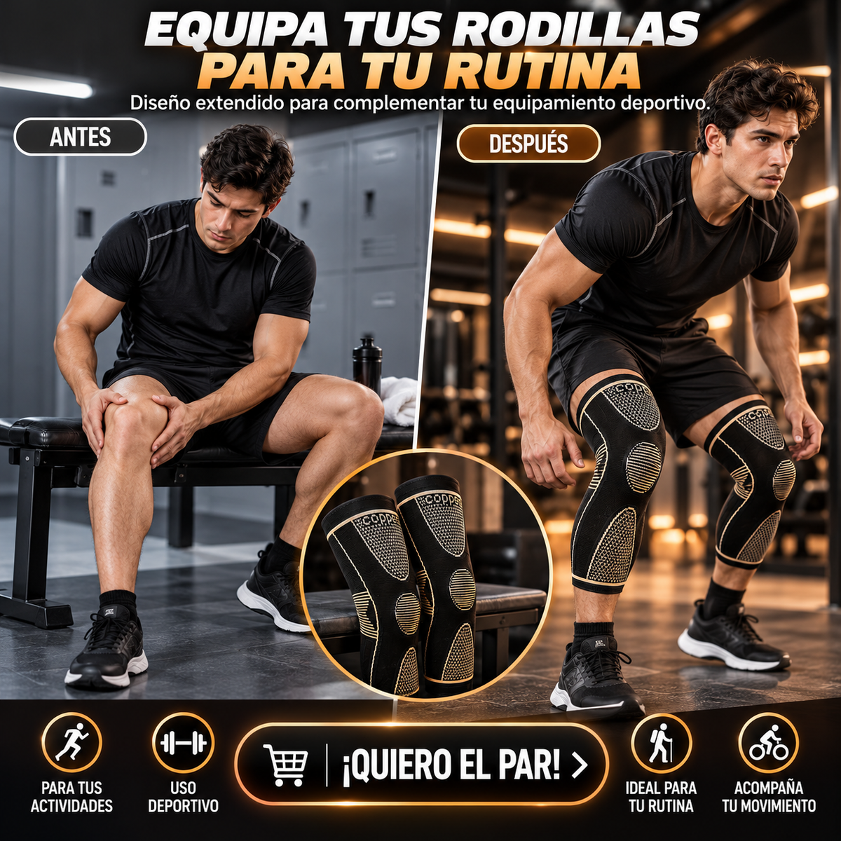 RODILLERAS LARGAS DE COMPRESIÓN PARA MAYOR SUJECIÓN