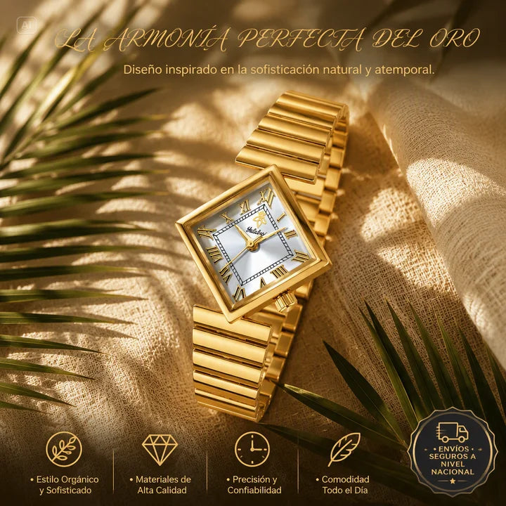 RELOJ DORADO DE CAJA CUADRADA