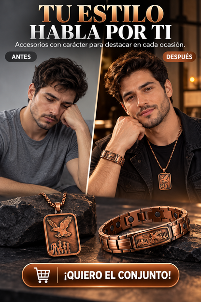 SET DE PULSERA Y COLLAR COLOR COBRE CON DISEÑO DE ÁGUILA