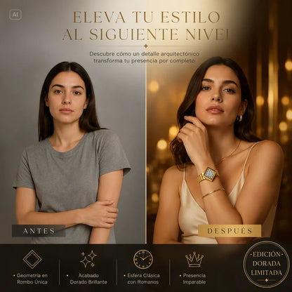 RELOJ DORADO DE CAJA CUADRADA