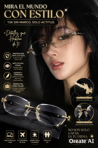 GAFAS VINTAGE Y2K SIN MONTURA CON FILTRO ANTI LUZ AZUL Y DISEÑO METÁLICO