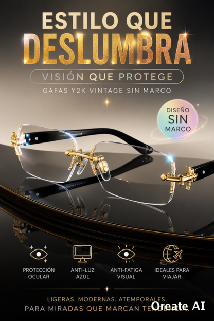 GAFAS VINTAGE Y2K SIN MONTURA CON FILTRO ANTI LUZ AZUL Y DISEÑO METÁLICO