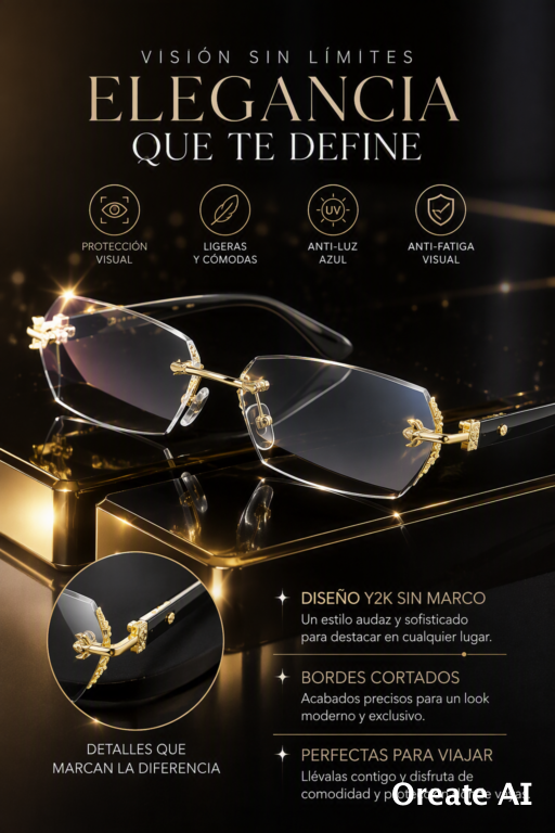 GAFAS VINTAGE Y2K SIN MONTURA CON FILTRO ANTI LUZ AZUL Y DISEÑO METÁLICO