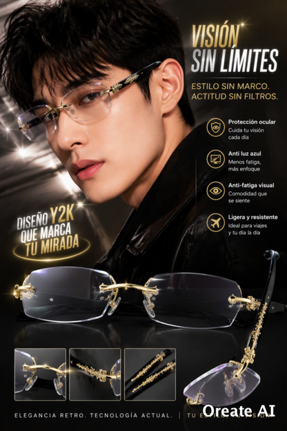 GAFAS VINTAGE Y2K SIN MONTURA CON FILTRO ANTI LUZ AZUL Y DISEÑO METÁLICO