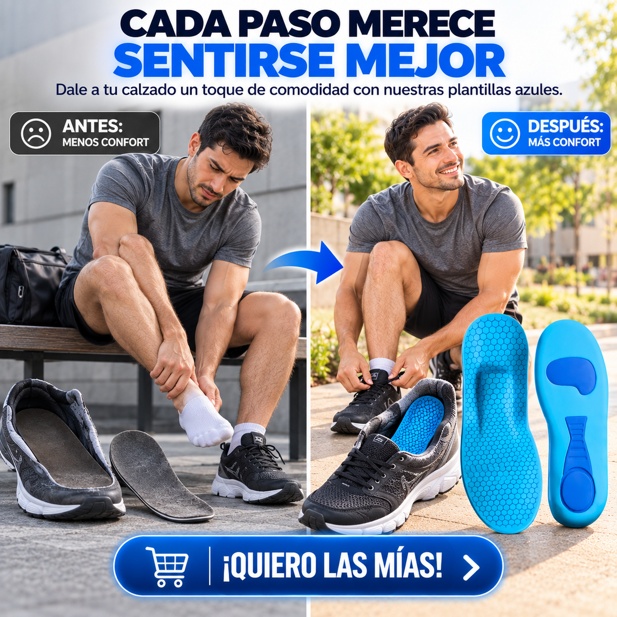 PLANTILLAS ERGONÓMICAS DE GEL PARA MAYOR CONFORT ( 2 PARES DE PLANTILLAS )