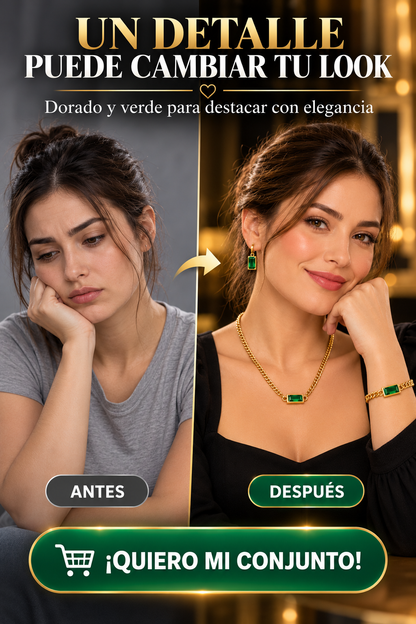 JOYERÍA DORADA VERDES-DORADO, PIEDRAS VERDES Y UN DISEÑO SOFISTICADO