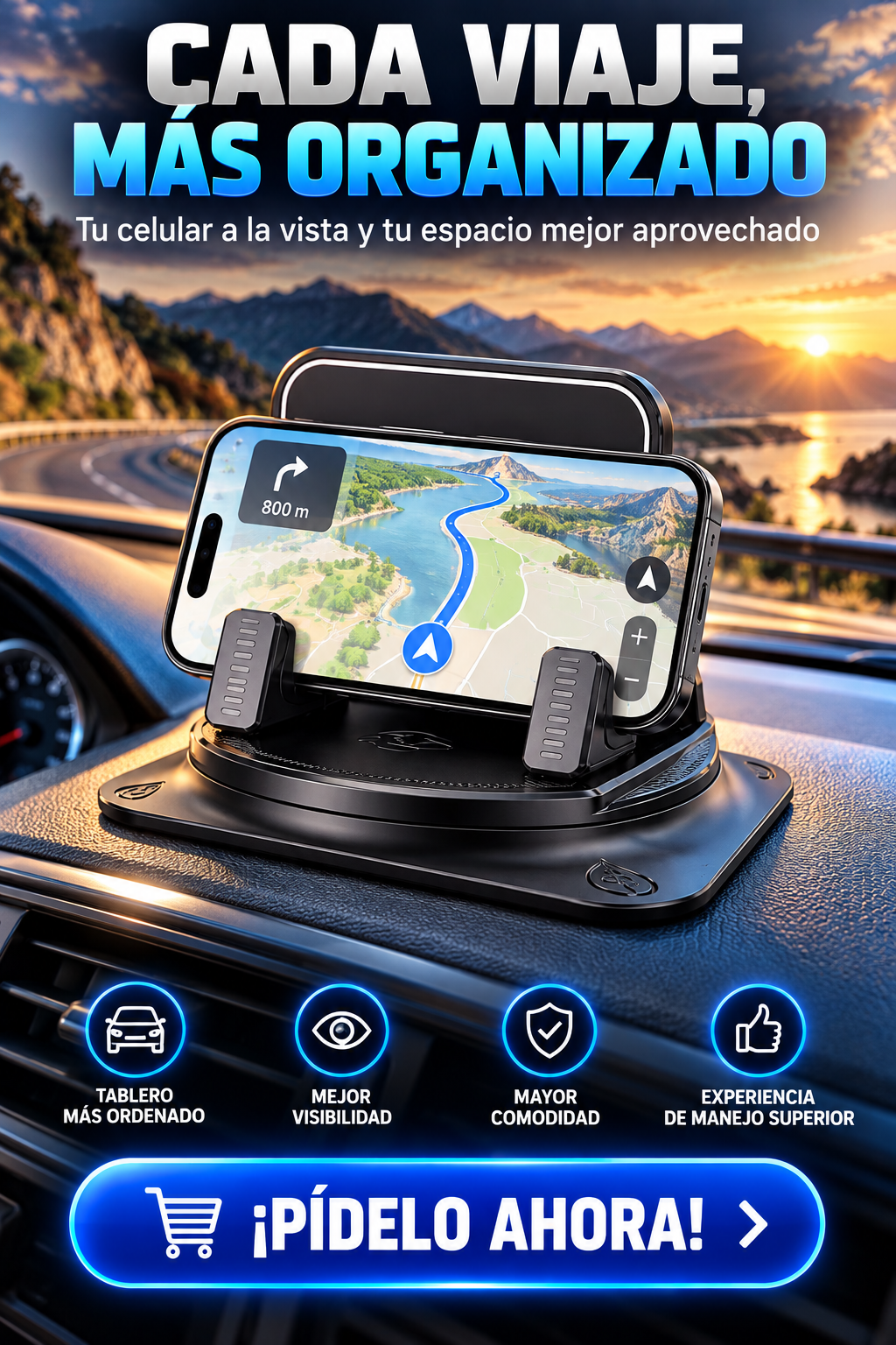 SOPORTE PARA CELULAR-BASE ADHERENTE, SUJECIÓN AJUSTABLE Y DISEÑO VERSÁTIL