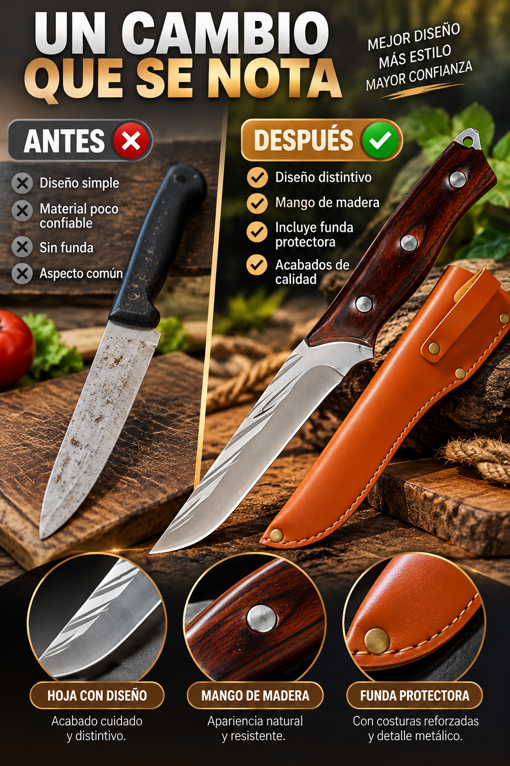 CUCHILLO DE CAMPO-DESCUBRE UN CUCHILLO DE HOJA METÁLICA CON MANGO ERGONÓMICO