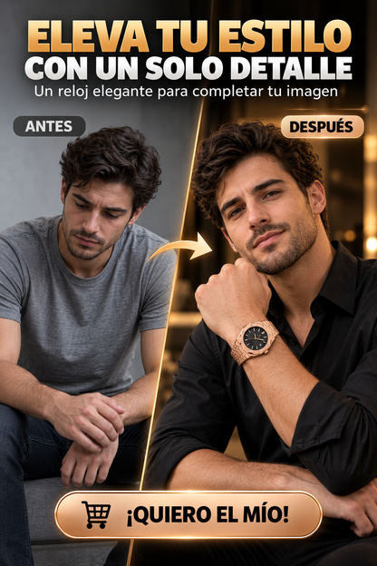 RELOJ DE LUJO ORO ROSA-ESFERA NEGRA TEXTURIZADA Y BISEL OCTAGONAL