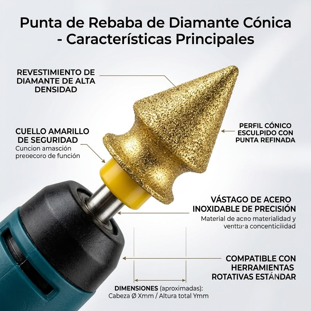 BROCA EN FORMA DE DIAMANTE Y CABEZAL DE RECTIFICADO