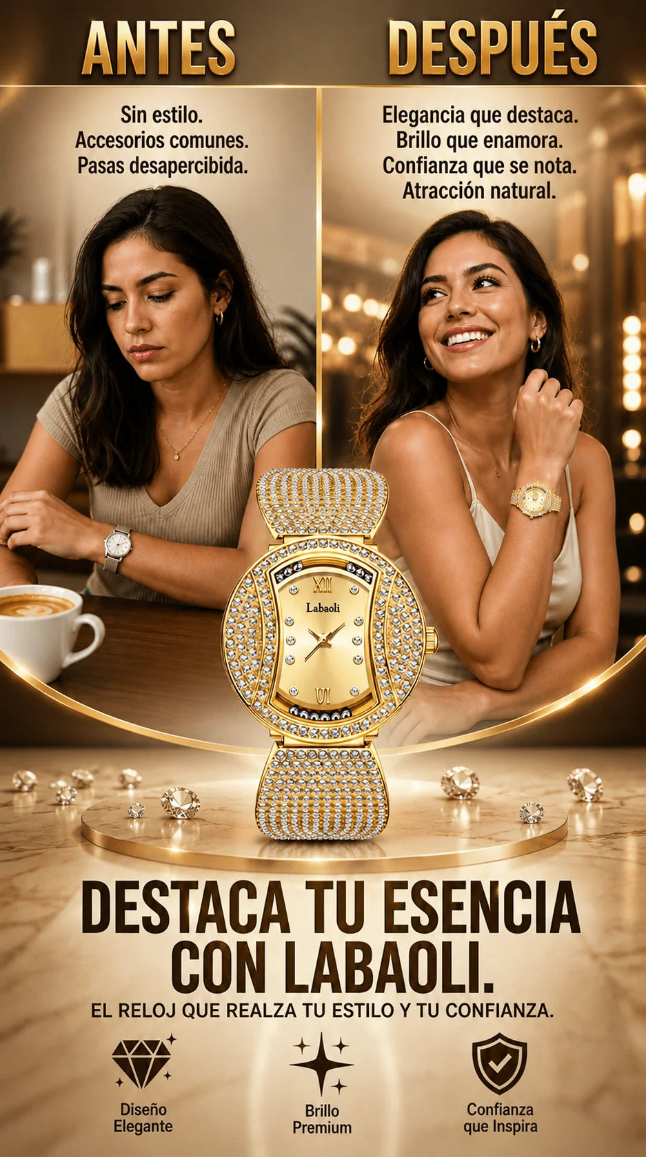 RELOJ JOYA LABAOLI DORADO-ELEGANCIA Y GLAMOUR EN CADA SEGUNDO
