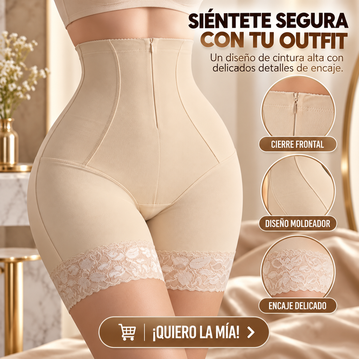 FAJA SHORT MOLDEADORA DE CINTURA CON ENCAJE