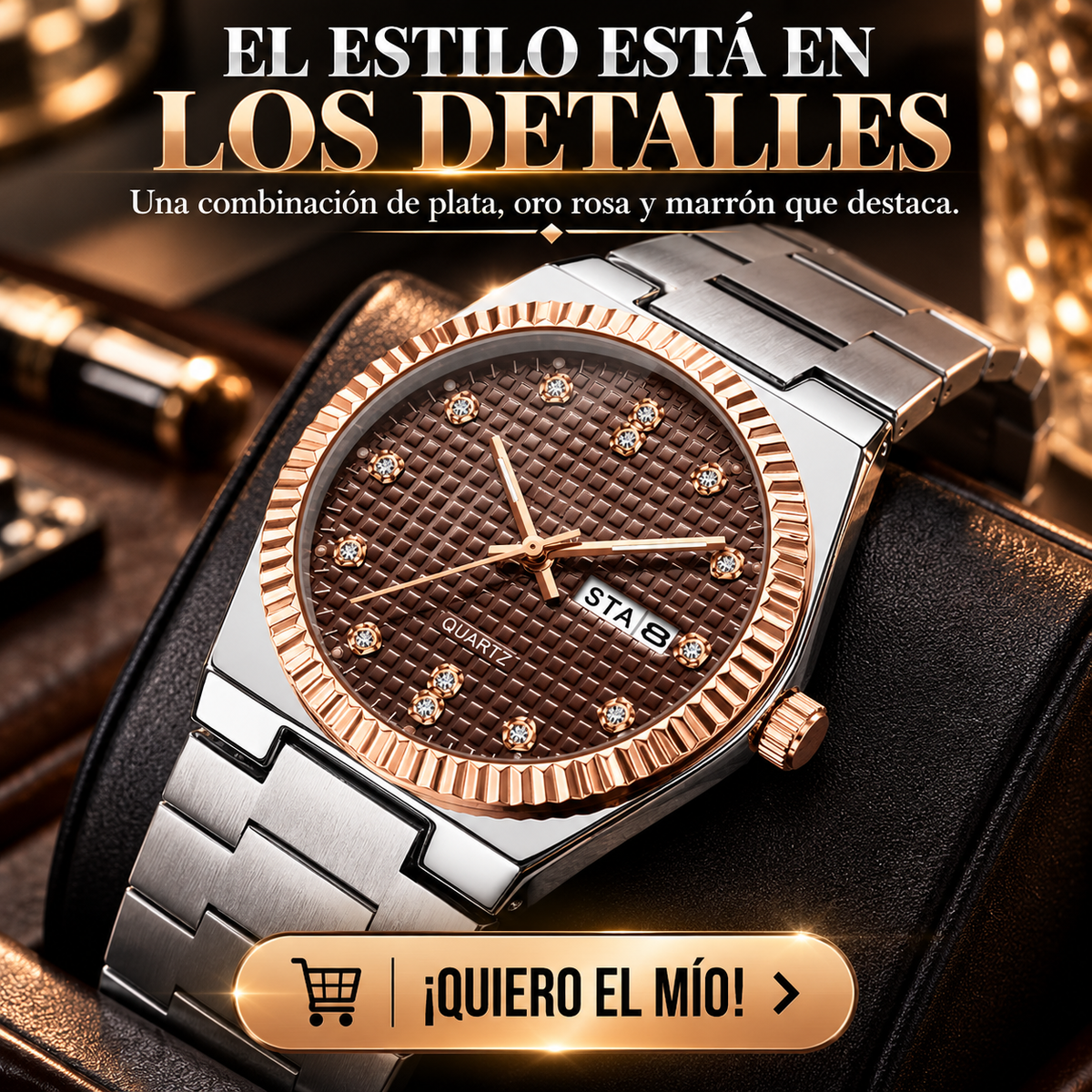RELOJ BICOLOR ORO ROSA CON ESFERA MARRÓN