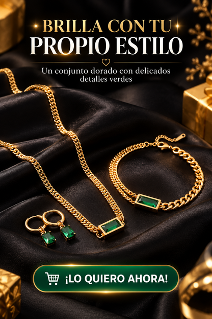 JOYERÍA DORADA VERDES-DORADO, PIEDRAS VERDES Y UN DISEÑO SOFISTICADO