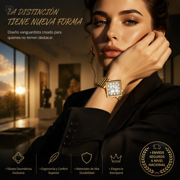RELOJ DORADO DE CAJA CUADRADA