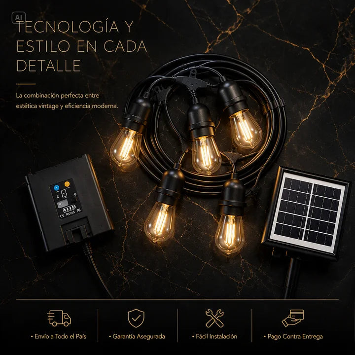 GUIRNALDA CON PANEL SOLAR-10M CON +20 FOCOS