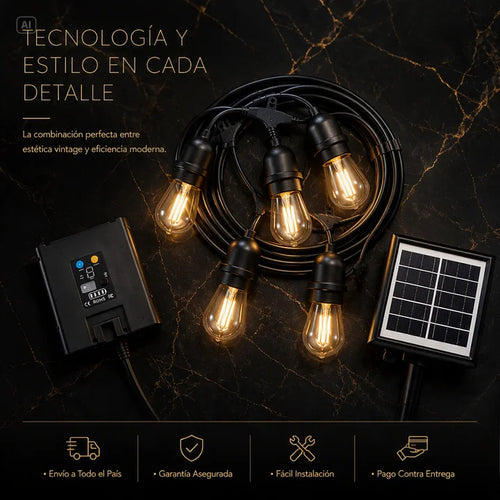 GUIRNALDA CON PANEL SOLAR-10M CON +20 FOCOS