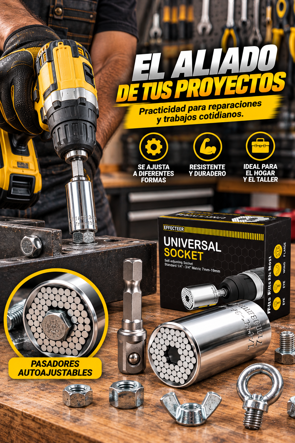 UNA SOLA LLAVE PARA MÚLTIPLES TAMAÑOS-UNA SOLA HERRAMIENTA PARA AFLOJAR Y AJUSTAR TUERCAS