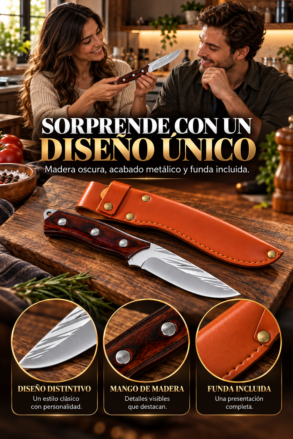CUCHILLO DE CAMPO-DESCUBRE UN CUCHILLO DE HOJA METÁLICA CON MANGO ERGONÓMICO
