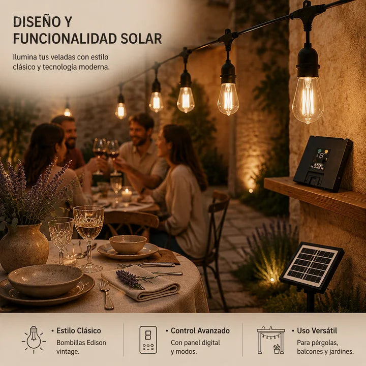 GUIRNALDA CON PANEL SOLAR-10M CON +20 FOCOS