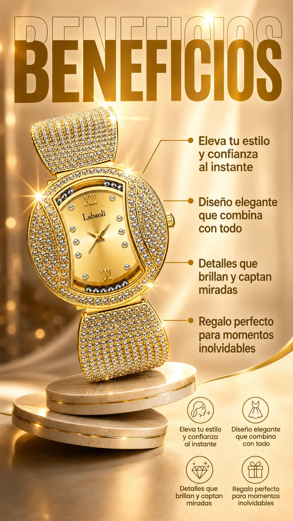RELOJ JOYA LABAOLI DORADO-ELEGANCIA Y GLAMOUR EN CADA SEGUNDO