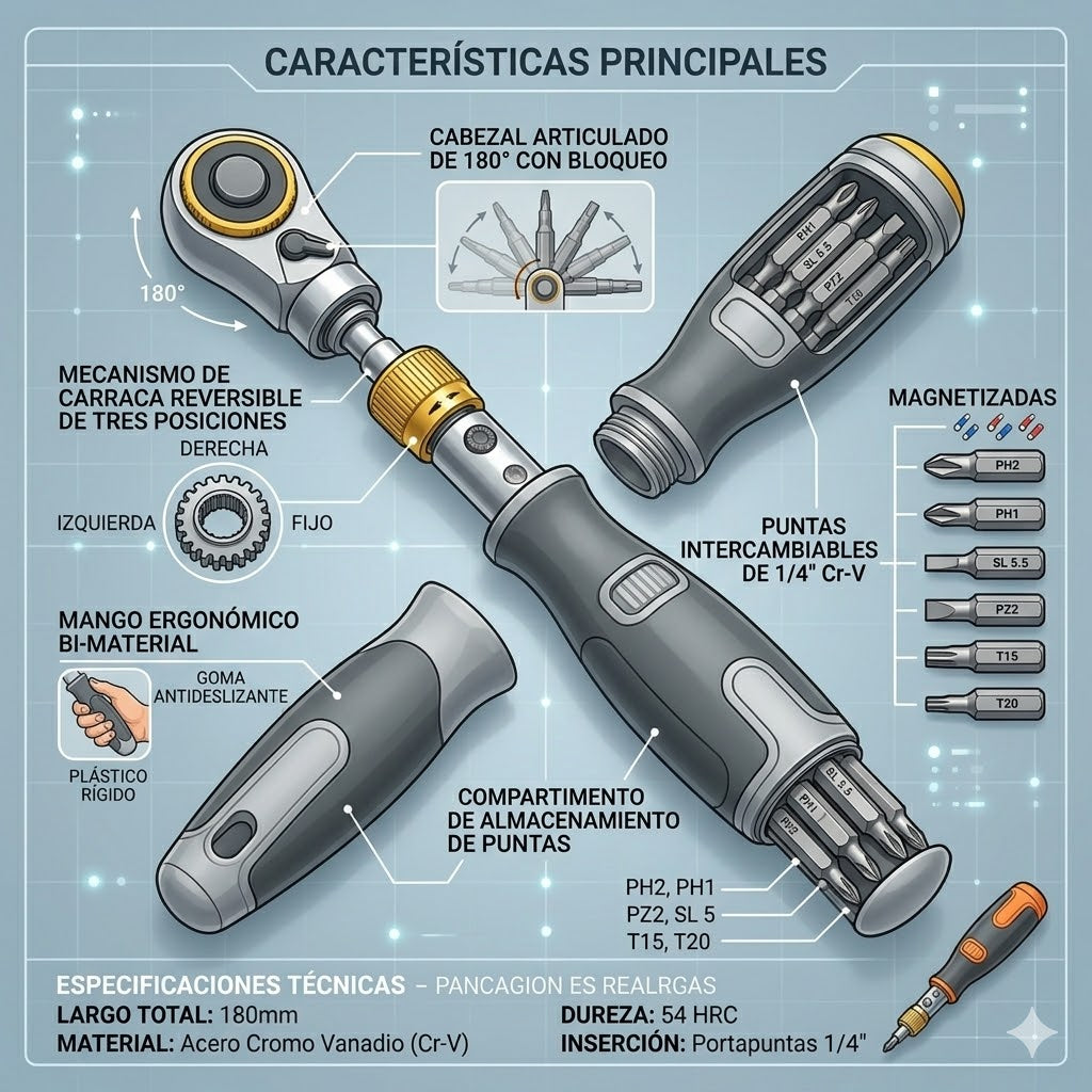 DESTORNILLADOR MAGNETICO - LLEVA TODO  LO QUE NESECITAS EN 1 HERRAMIENTA
