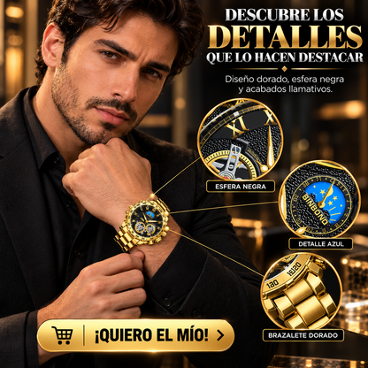 RELOJ DORADO DEPORTIVO CON ESFERA NEGRA IMPONENTE