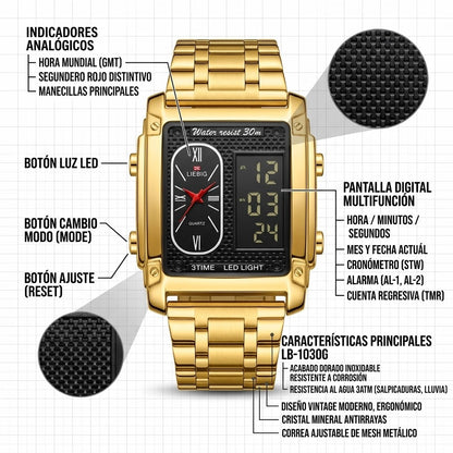 RELOJ DOBLE PANTALLA FUTURISTA - FABRICADO DE MATERIALES IMPECABLES