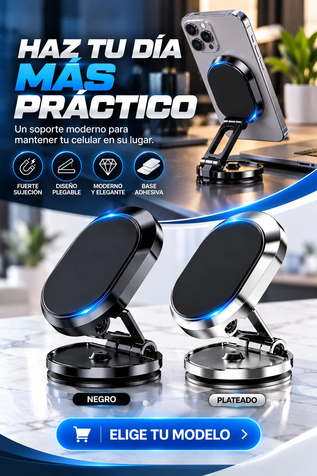 SOPORTE MAGNÉTICO COMPACTO-MANTIENE TU CELULAR FIRME Y SEGURO EN CADA VIAJE