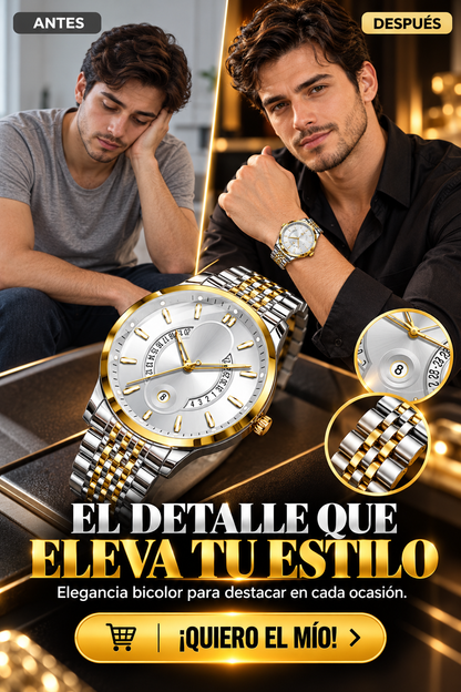 RELOJ BICOLOR DE LUJO CON ESFERA BLANCA Y DETALLES DORADOS