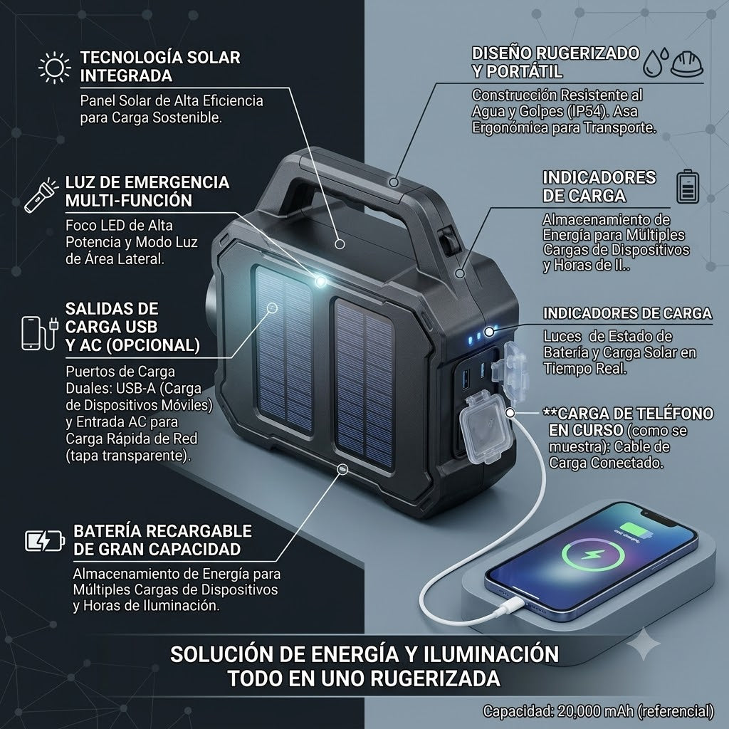 LINTERNA LED RECARGABLE CON LUZ SOLAR - ILUMINA TUS NOCHES OSCURAS
