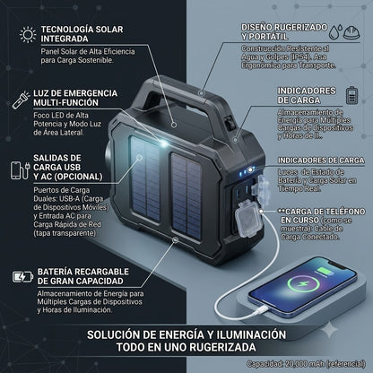 LINTERNA LED RECARGABLE CON LUZ SOLAR - ILUMINA TUS NOCHES OSCURAS