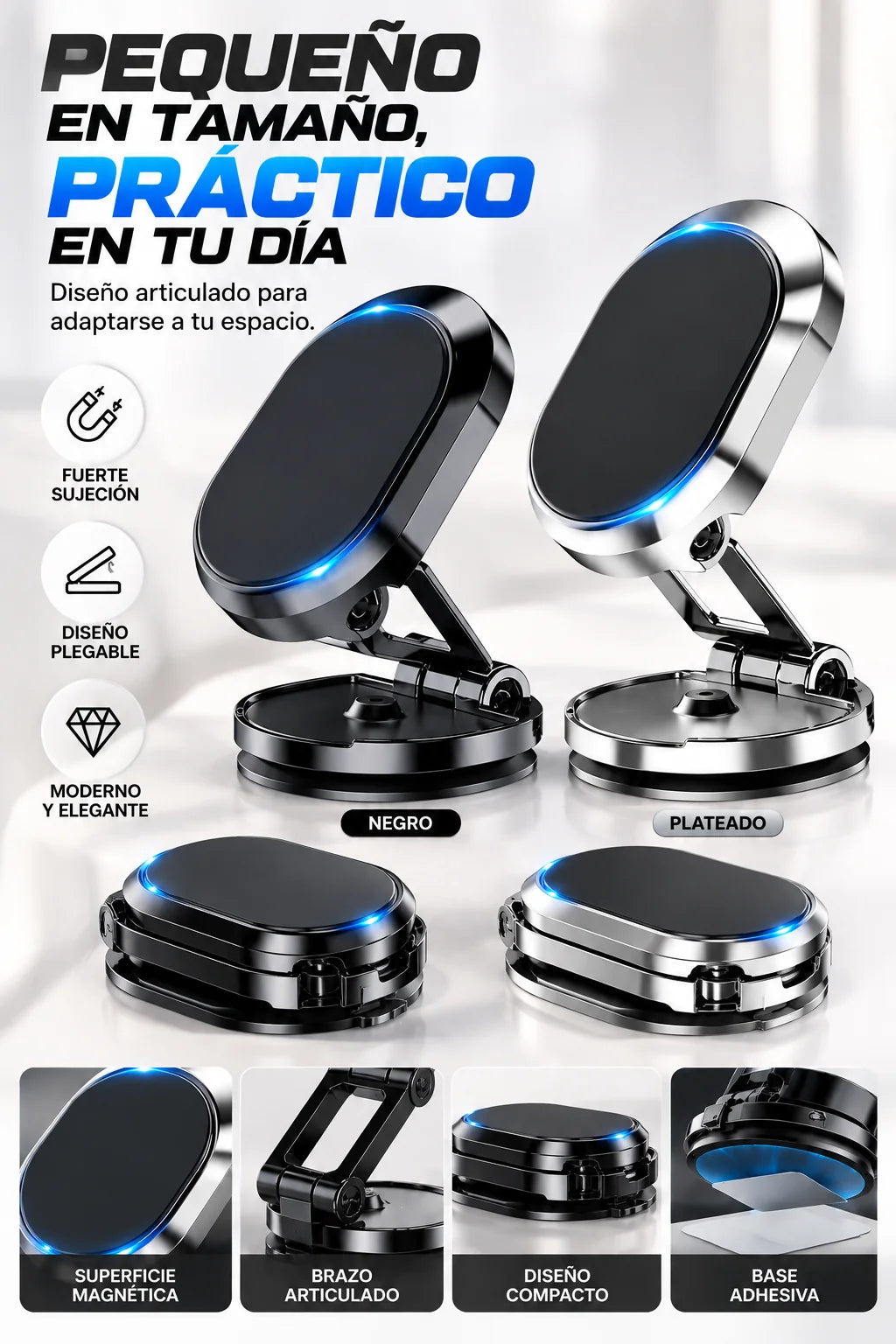 SOPORTE MAGNÉTICO COMPACTO-MANTIENE TU CELULAR FIRME Y SEGURO EN CADA VIAJE