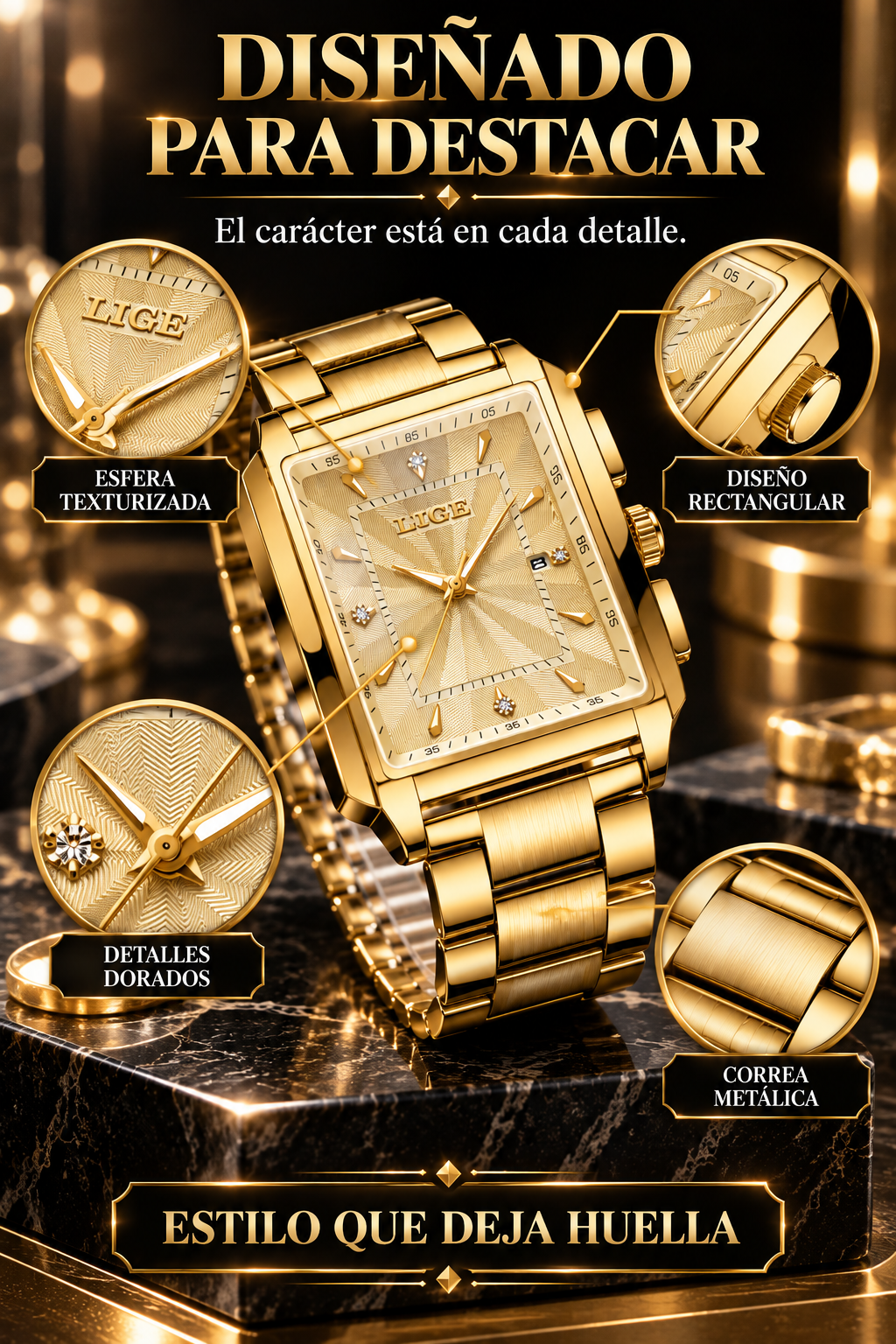 RELOJ DORADO DE LUJO -   DISTINCIÓN CON ACABADOS DE ALTA GAMA EN CADA DETALLE