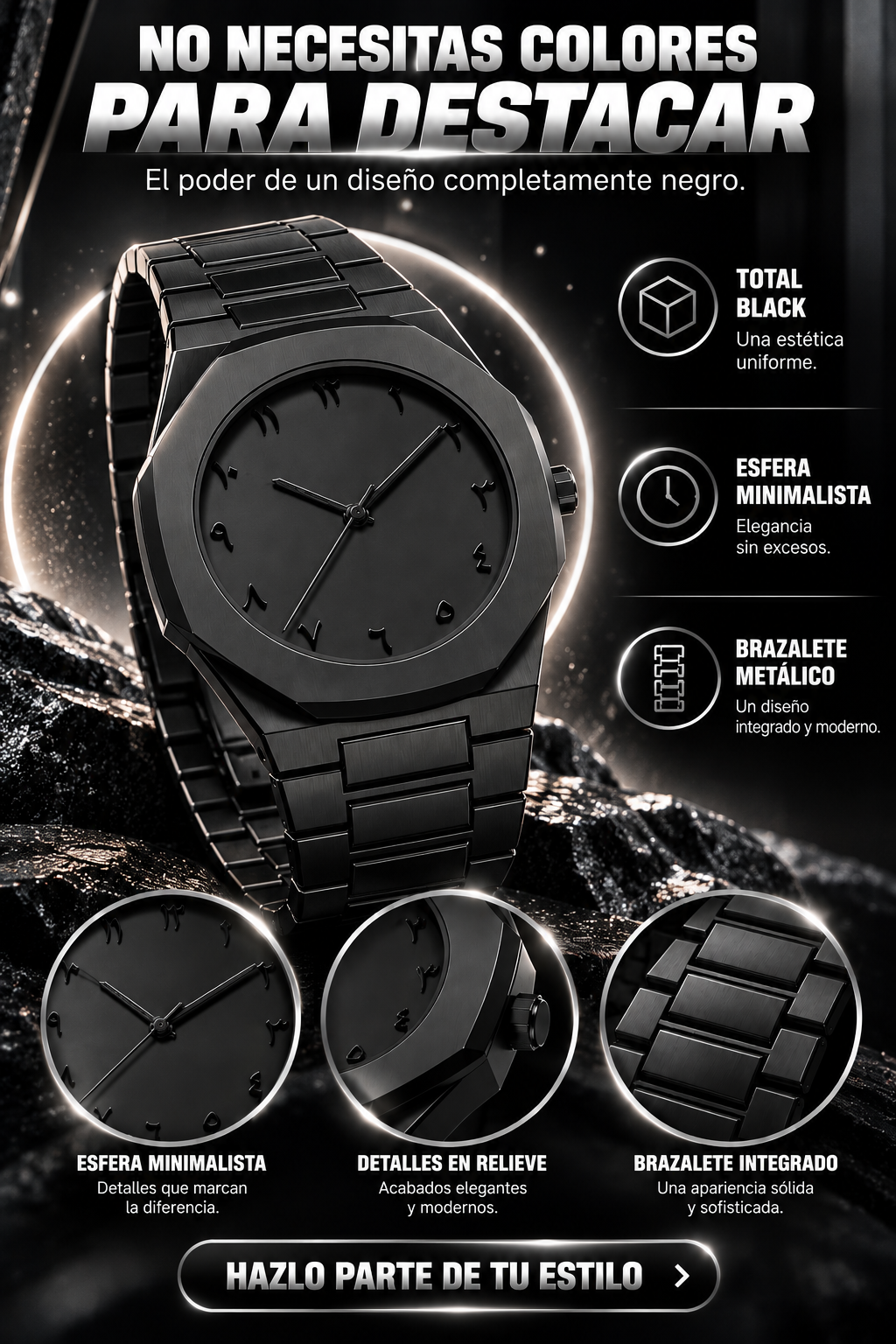 ¡RELOJ TOTAL BLACK-ELEGANCIA Y ESTILO EN UNA SOLA PIEZA