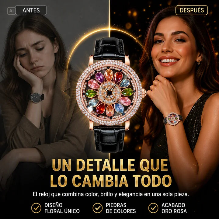 RELOJ DE ALTA GAMA CON ESFERA GIRATORIA-CRISTALES MULTICOLORES Y DISEÑO DESLUMBRNATE